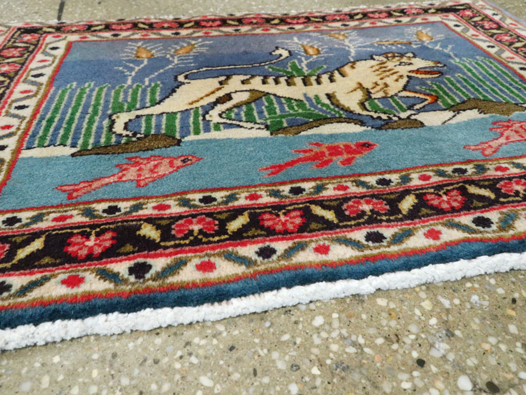 Vintage Persian Mashad Pictorial Rug, No.21642 - Gss