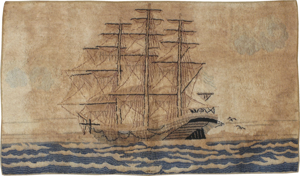 Vintage American Hooked Pictorial Accent Rug, No.21698 - Gss