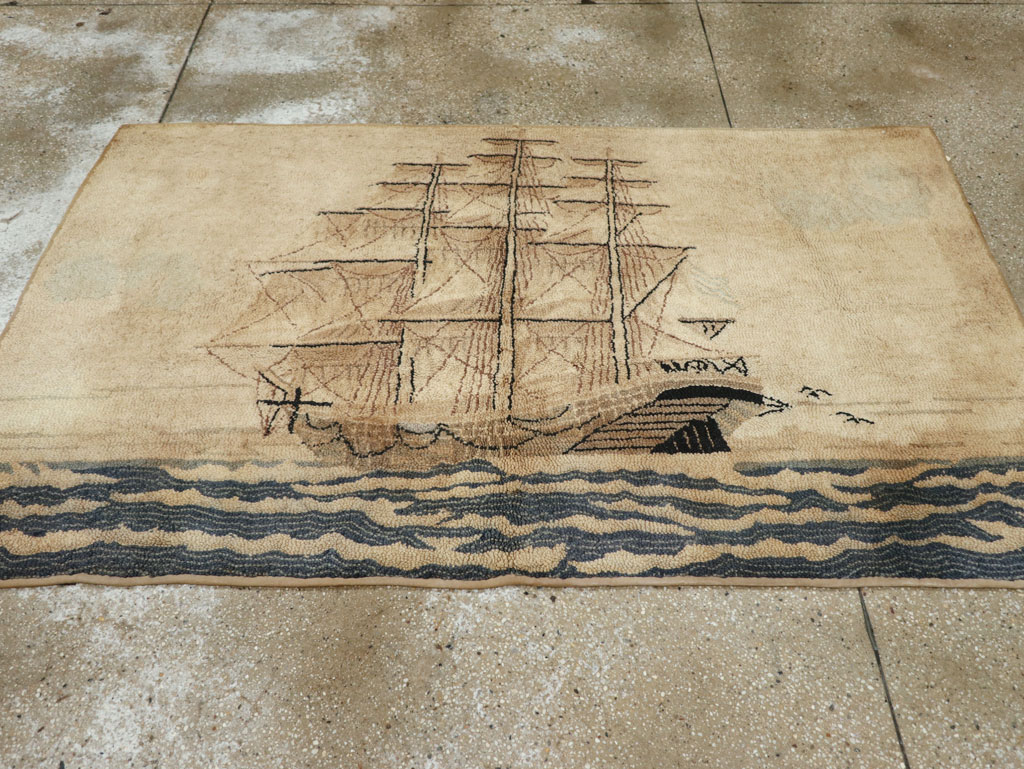 Vintage American Hooked Pictorial Accent Rug, No.21698 - Gss