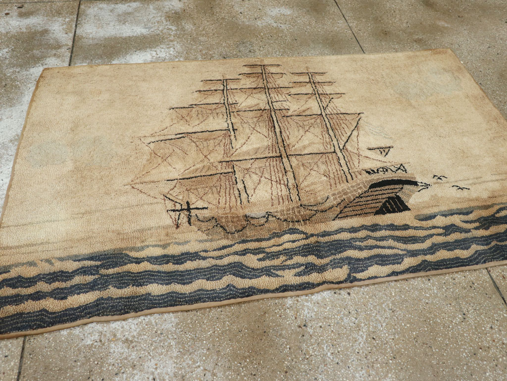 Vintage American Hooked Pictorial Accent Rug, No.21698 - Gss