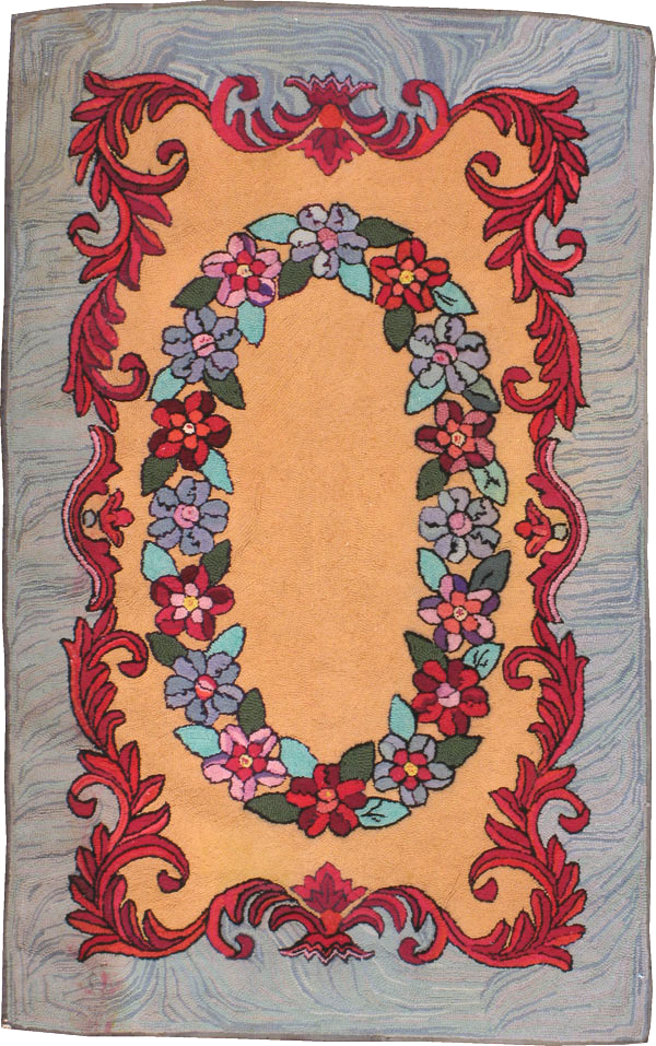 Vintage American Hooked Throw Rug, No.21708 - Gss