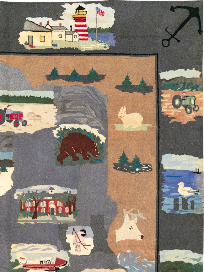 Vintage American Hook Pictorial Carpet, No.21727 - Gss