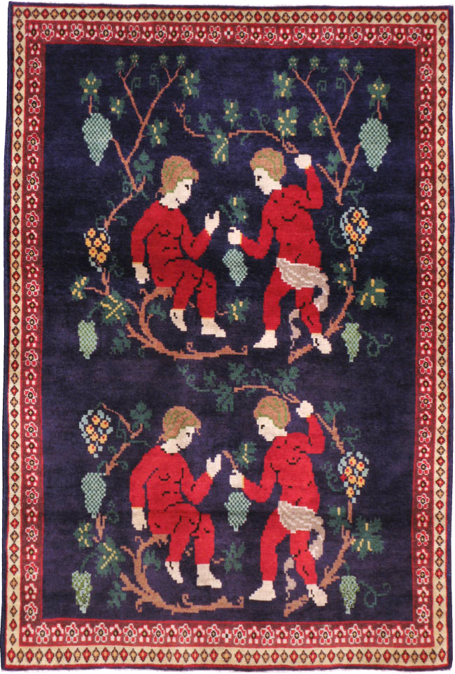 Vintage Persian Tabriz Pictorial Throw Rug, No.21771 - Gss