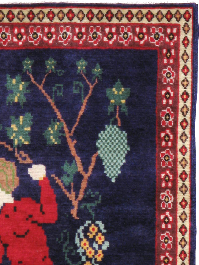 Vintage Persian Tabriz Pictorial Throw Rug, No.21771 - Gss