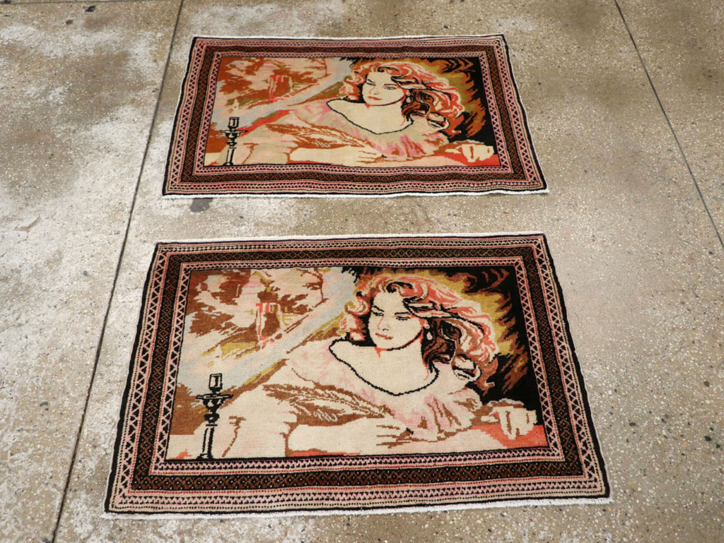 Vintage Persian Baluch Pictorial Throw Rug (Pair: 2 of 2), No.21819 - Gss