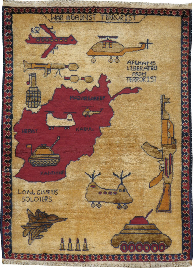 Vintage Afghan Pictorial War Map Rug, No.21837 - Gss
