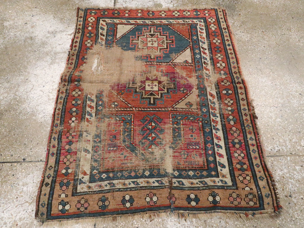 Antique Caucasian Kazak Distressed Rug, No.21963 - Gss