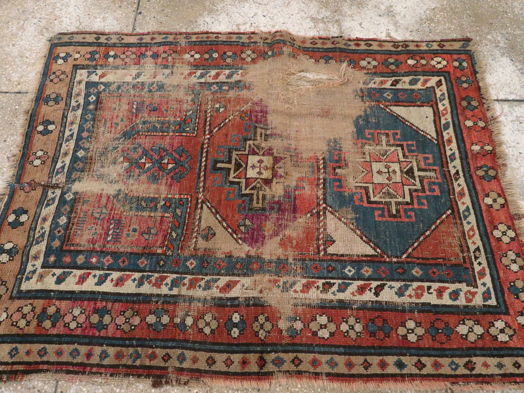Antique Caucasian Kazak Distressed Rug, No.21963 - Gss