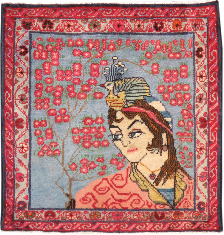 Vintage Persian Yazd Pictorial Rug, No.21989 - Gss