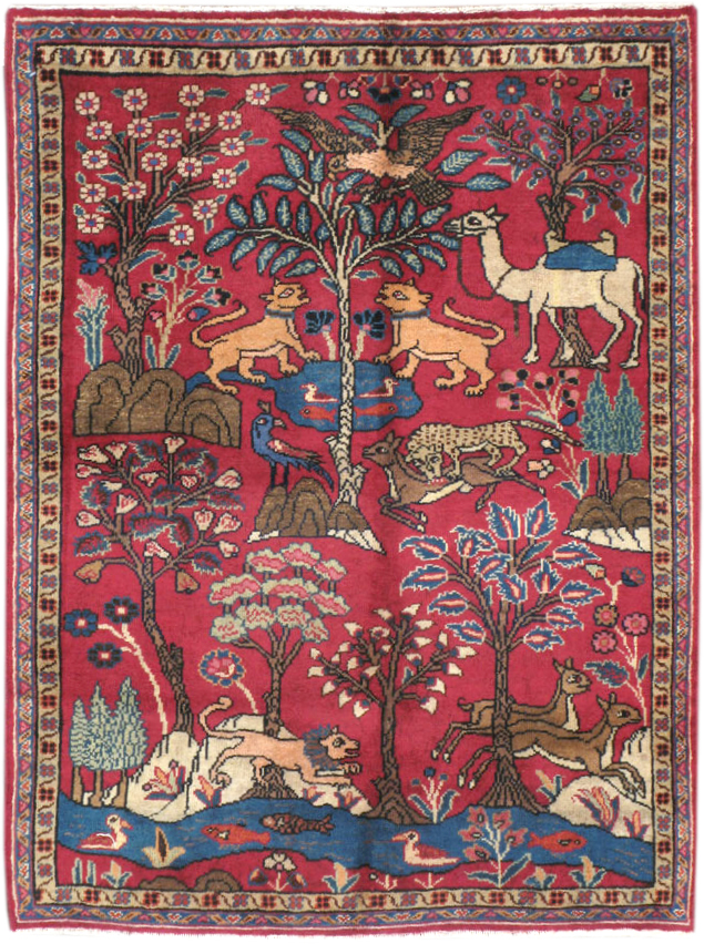 Vintage Persian Tabriz Pictorial Throw Rug, No.22051 - Gss