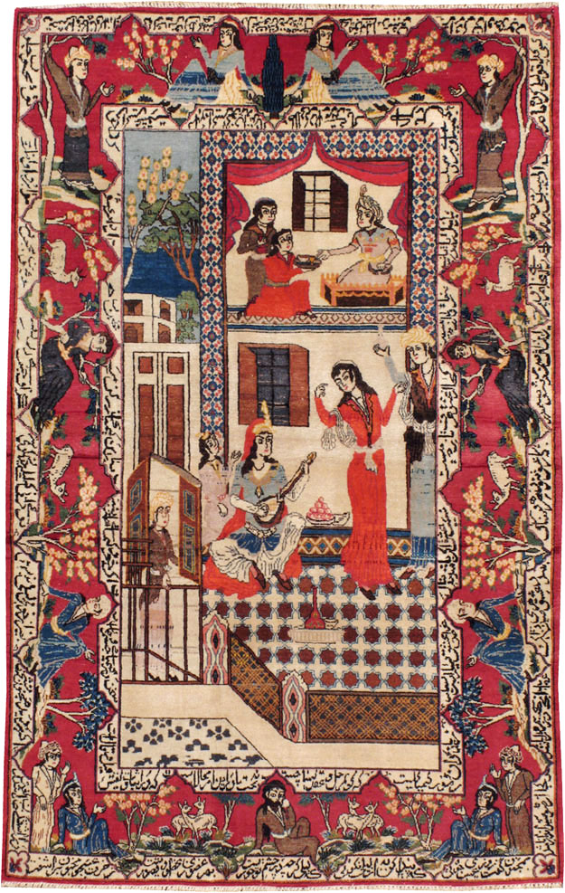 Vintage Persian Kashan Pictorial Rug, No.22075 - Gss