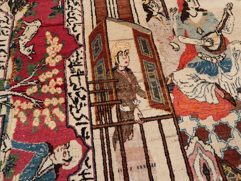 Vintage Persian Kashan Pictorial Rug, No.22075 - Gss