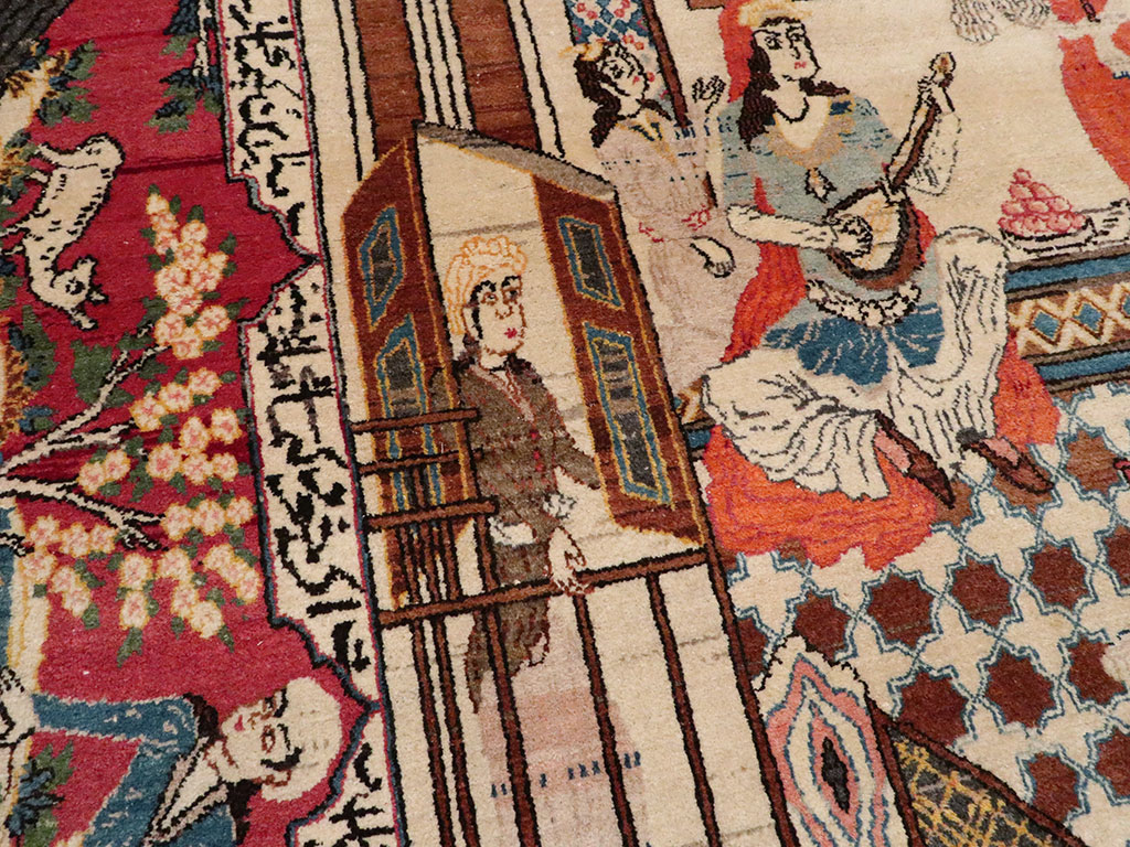 Vintage Persian Kashan Pictorial Rug, No.22075 - Gss