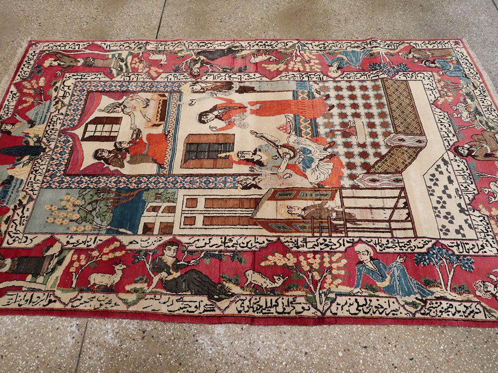 Vintage Persian Kashan Pictorial Rug, No.22075 - Gss