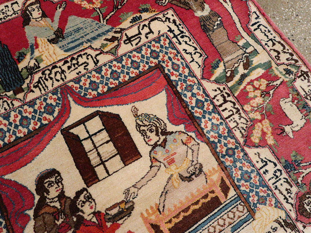 Vintage Persian Kashan Pictorial Rug, No.22075 - Gss