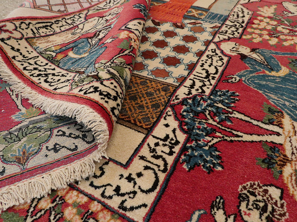Vintage Persian Kashan Pictorial Rug, No.22075 - Gss