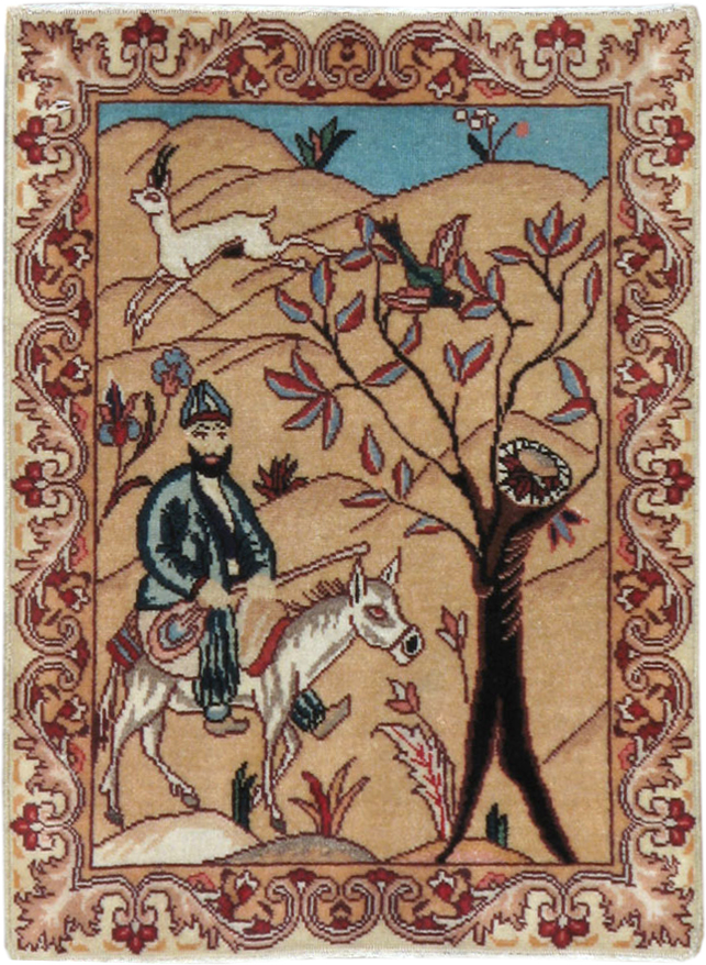 Vintage Persian Tabriz Pictorial Rug, No.22246 - Gss