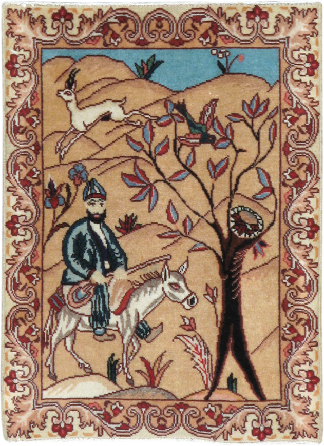 Vintage Persian Tabriz Pictorial Rug, No.22247 - Gss