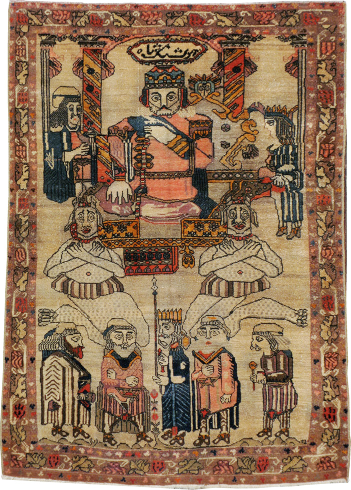 Antique Persian Malayer Pictoral Rug, No.22349 - Gss