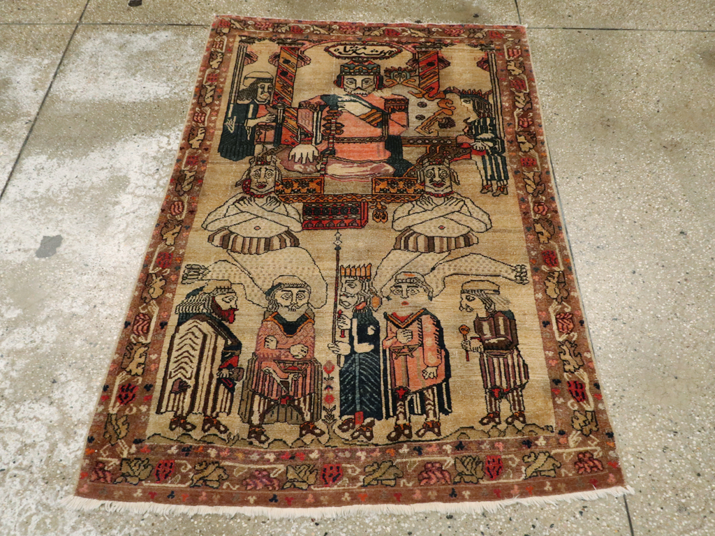 Antique Persian Malayer Pictoral Rug, No.22349 - Gss
