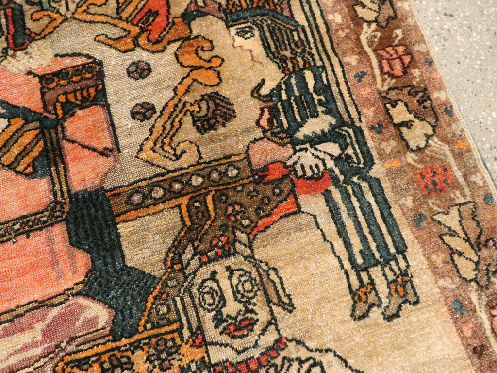 Antique Persian Malayer Pictoral Rug, No.22349 - Gss