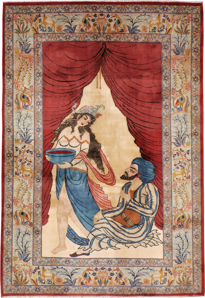 Vintage Persian Tabriz Pictorial Throw Rug, No.22461 - Gss