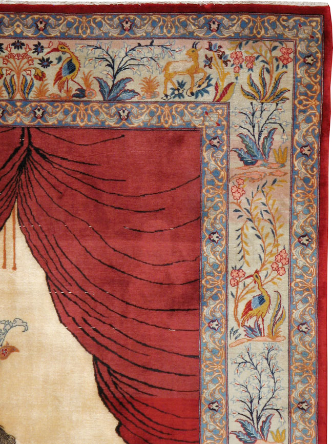 Vintage Persian Tabriz Pictorial Throw Rug, No.22461 - Gss