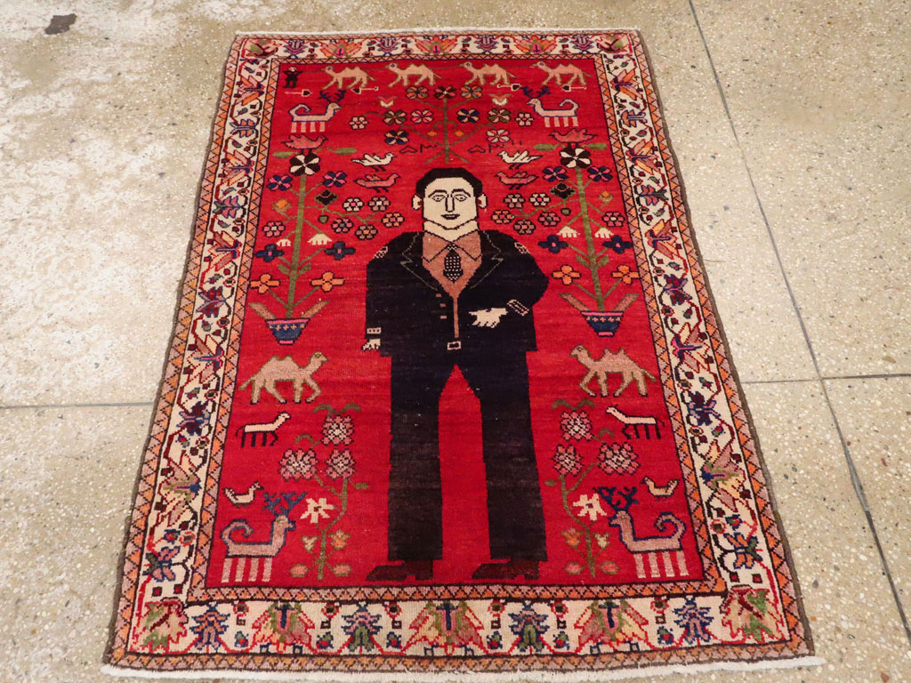 Vintage Persian Malayer Pictorial Rug, No.22476 - Gss