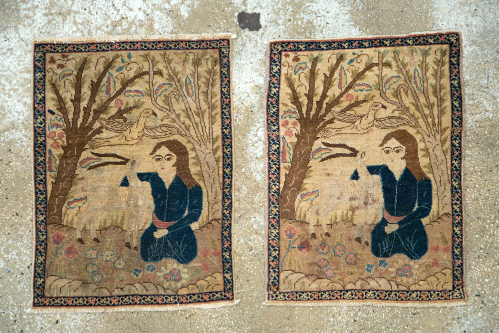 Vintage Persian Tabriz Pictorial Rug (Pair: 2 of 2), No.22596 - Gss