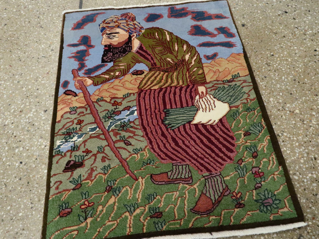 Vintage Persian Tabriz Pictorial Rug, No.22606 - Gss