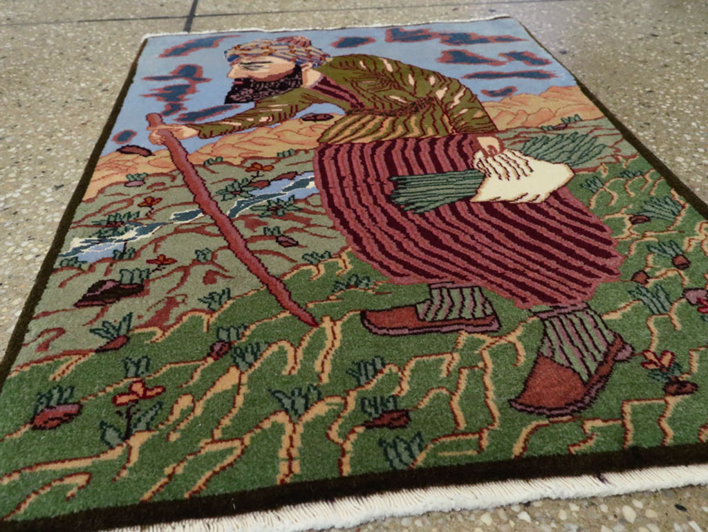 Vintage Persian Tabriz Pictorial Rug, No.22606 - Gss