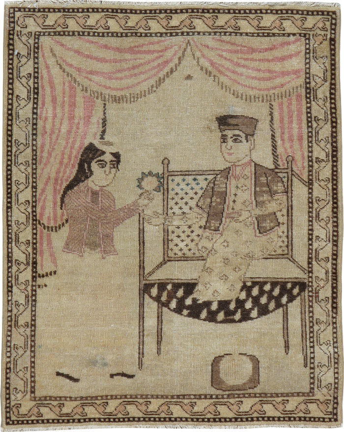 Antique Persian Tabriz Pictorial Rug, No.22695 - Gss