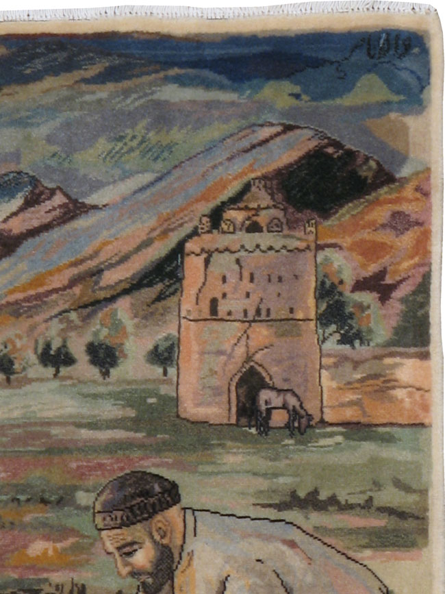 Vintage Persian Tabriz Pictorial Rug, No.22766 - Gss