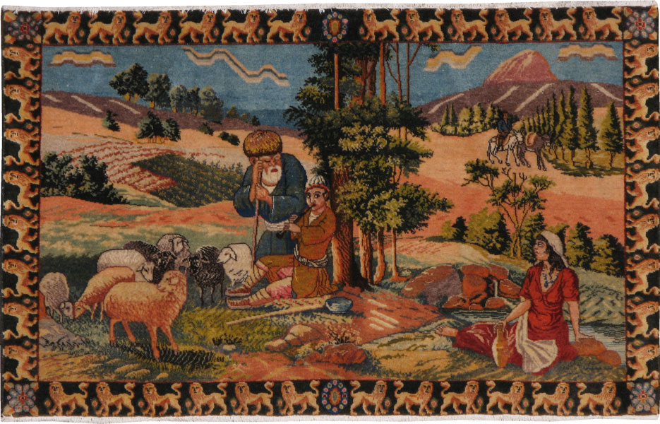 Vintage Persian Tabriz Pictorial  Rug, No.22767 - Gss