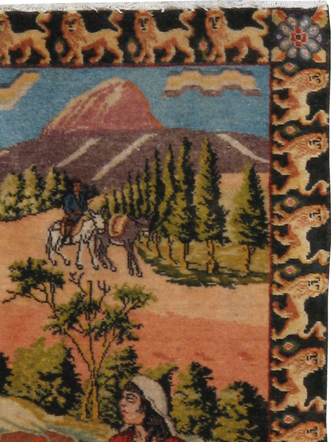 Vintage Persian Tabriz Pictorial  Rug, No.22767 - Gss