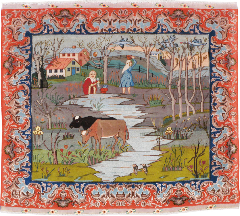 Vintage Persian Tabriz Pictorial Rug, No.22768 - Gss