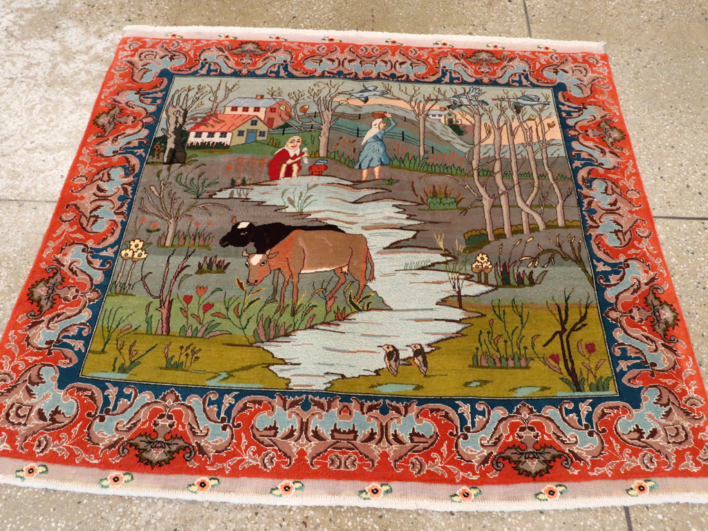Vintage Persian Tabriz Pictorial Rug, No.22768 - Gss