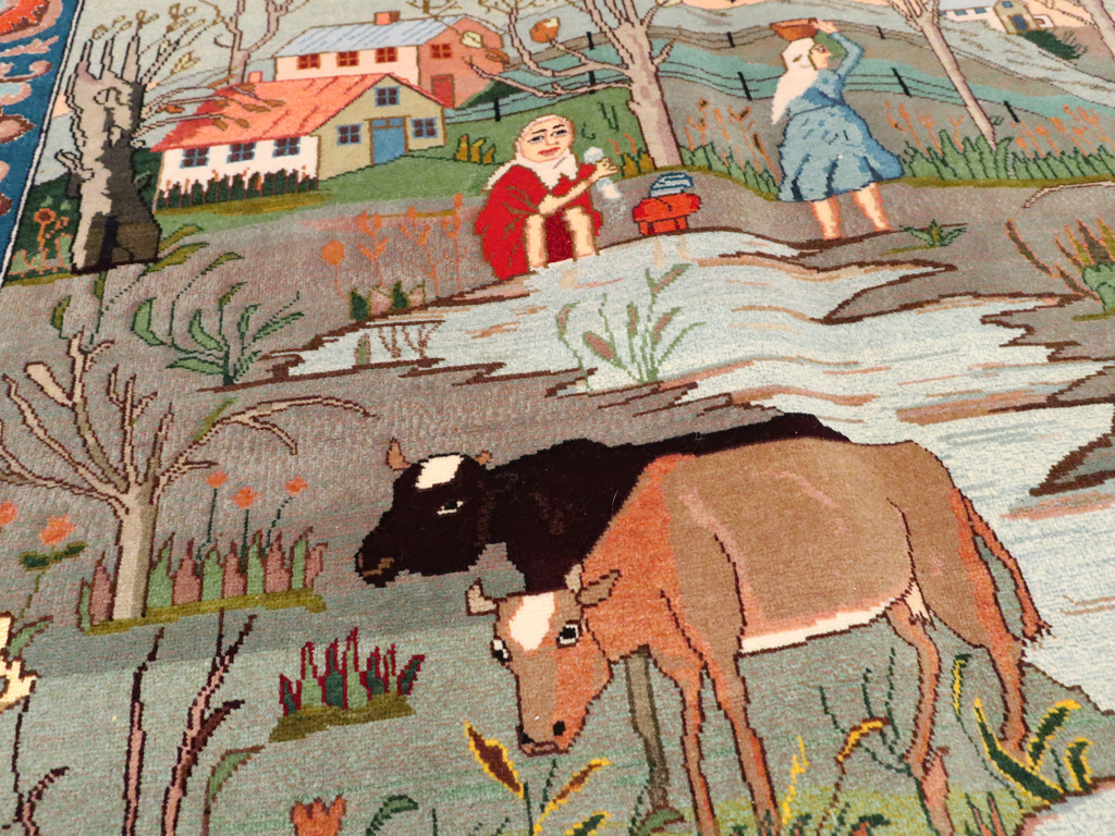 Vintage Persian Tabriz Pictorial Rug, No.22768 - Gss