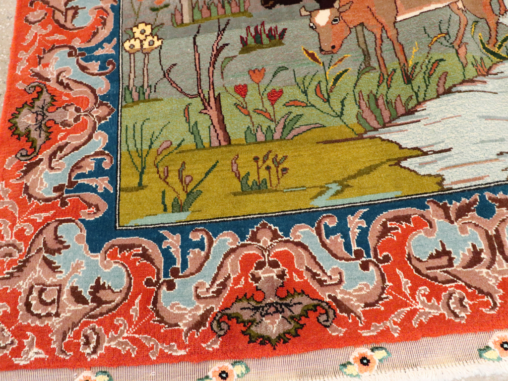 Vintage Persian Tabriz Pictorial Rug, No.22768 - Gss