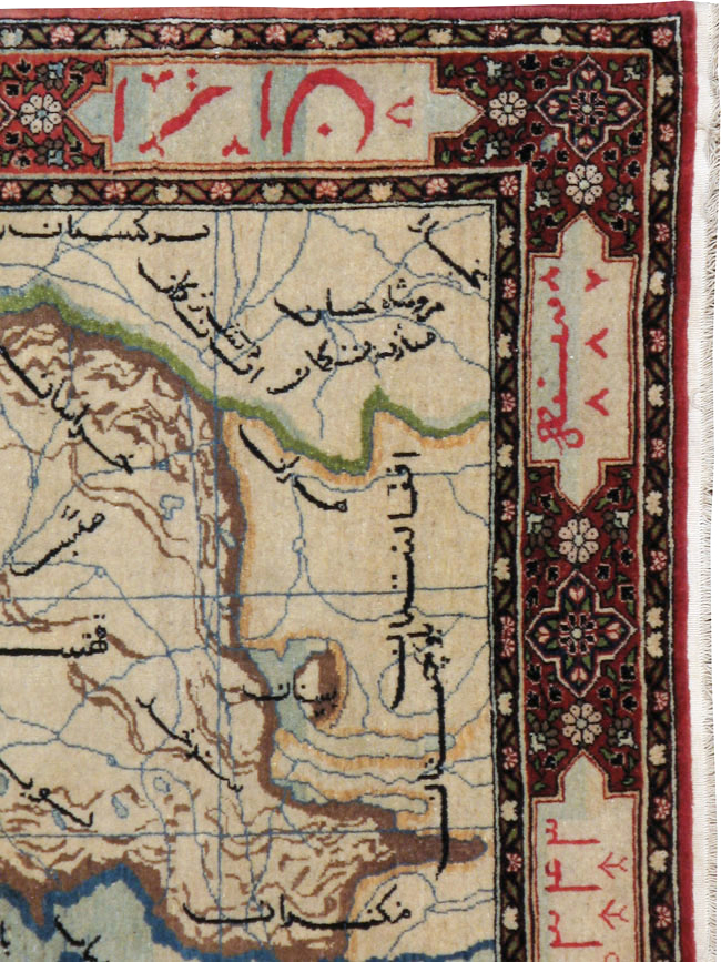 Antique Persian Tabriz Pictorial Map Rug, No.22840 - Gss