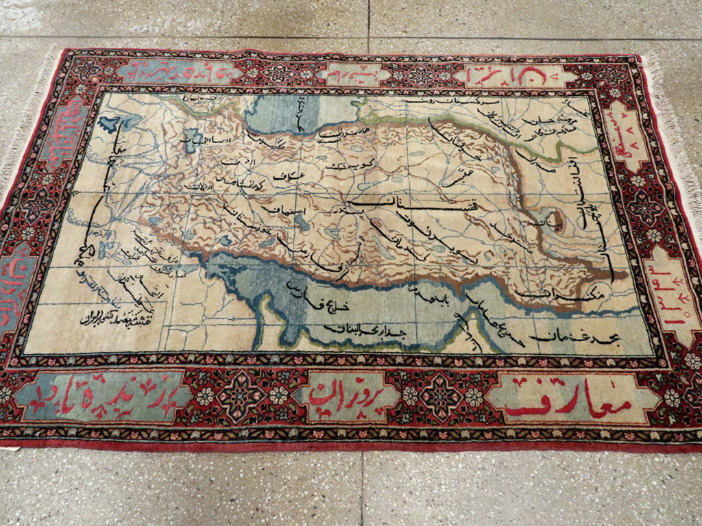 Antique Persian Tabriz Pictorial Map Rug, No.22840 - Gss