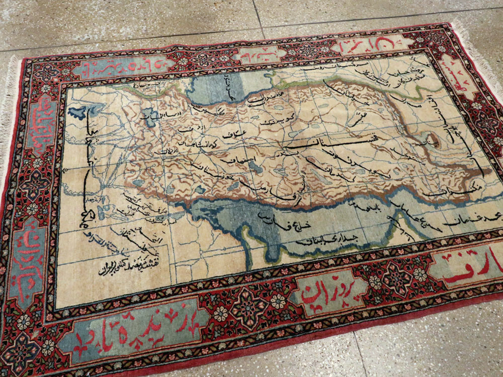 Antique Persian Tabriz Pictorial Map Rug, No.22840 - Gss