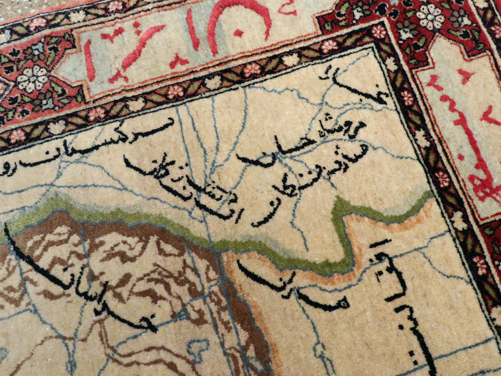 Antique Persian Tabriz Pictorial Map Rug, No.22840 - Gss