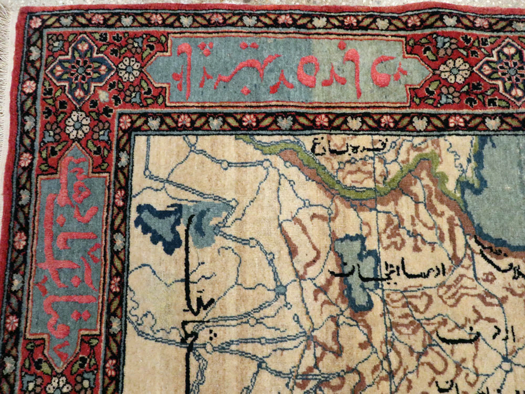 Antique Persian Tabriz Pictorial Map Rug, No.22840 - Gss