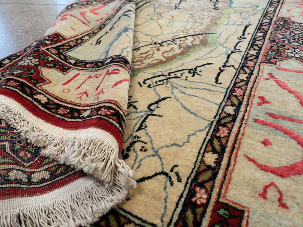 Antique Persian Tabriz Pictorial Map Rug, No.22840 - Gss