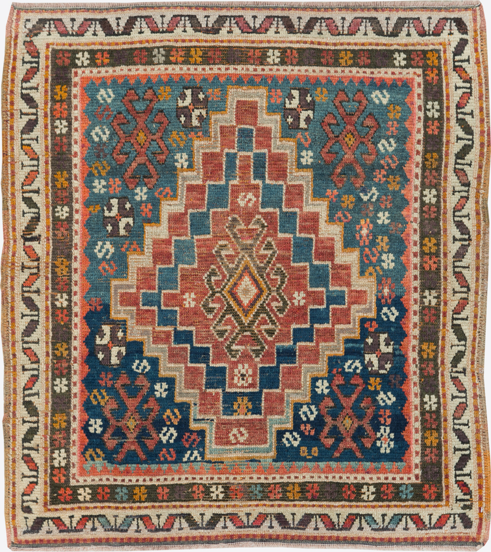 Antique Caucasian Kazak Square Throw Rug, No.22843 - Gss