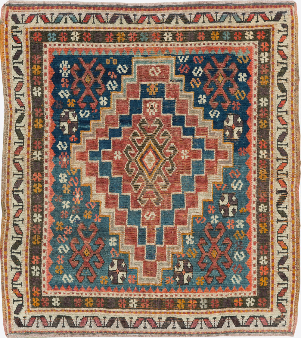 Antique Caucasian Kazak Square Throw Rug, No.22843 - Gss