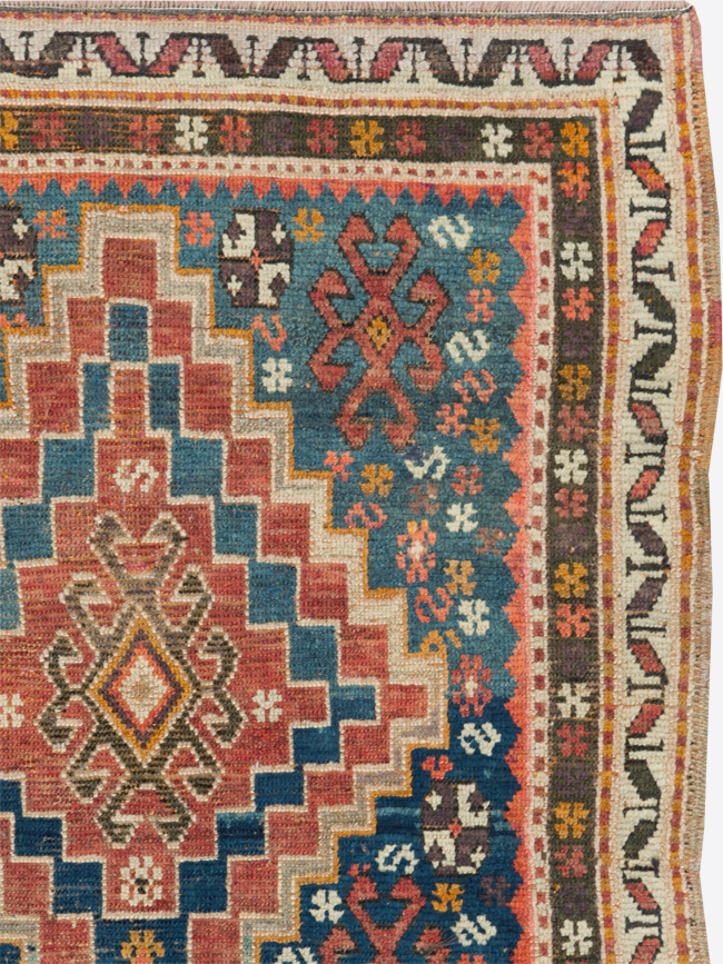 Antique Caucasian Kazak Square Throw Rug, No.22843 - Gss