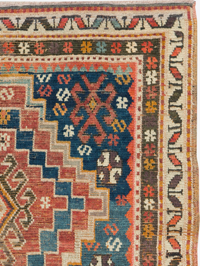Antique Caucasian Kazak Square Throw Rug, No.22843 - Gss