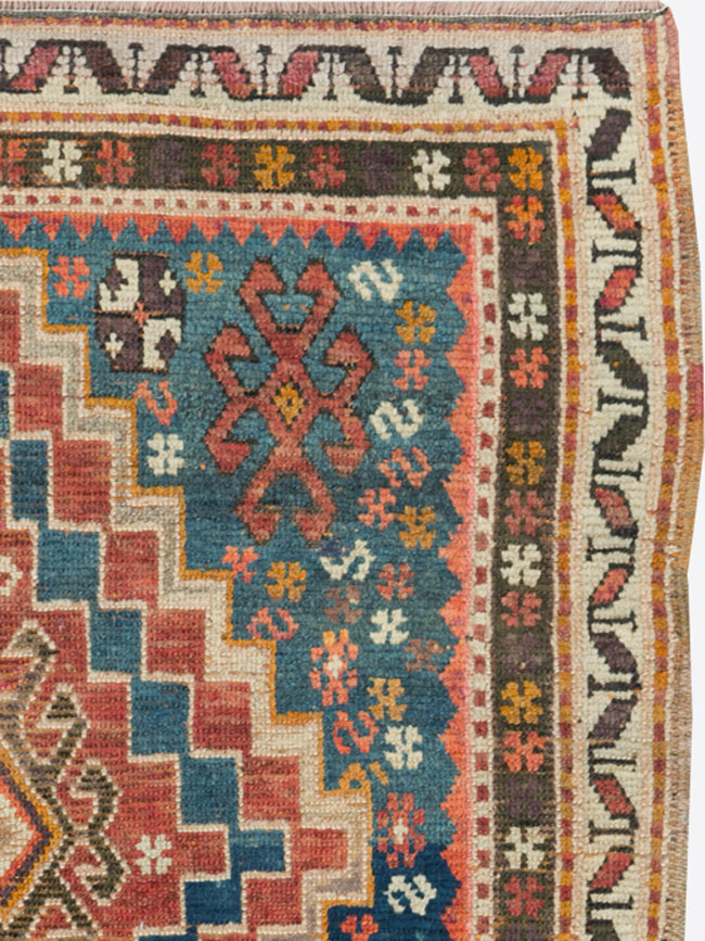 Antique Caucasian Kazak Square Throw Rug, No.22843 - Gss